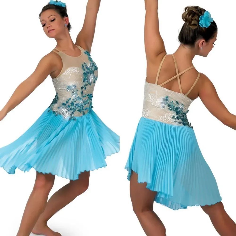 A Wish come true Dance costume aqua blue pleated sequin V1854Y Fidelity Adult MA